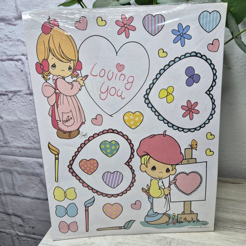 Vintage 1998 Precious Moments Artist Die Cut Paper Scrapbook Sheet Loving You